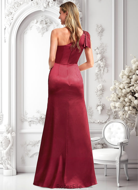 Lailah A-line One Shoulder Floor-Length Stretch Satin Bridesmaid Dress With Bow HJP0025758