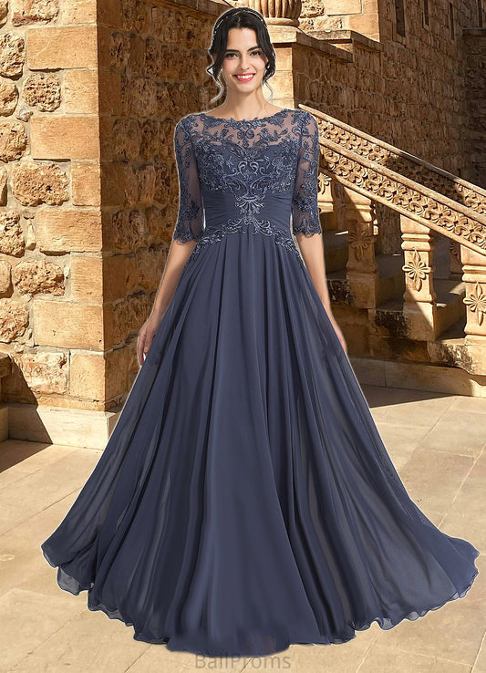 Yaritza A-line Scoop Illusion Floor-Length Chiffon Lace Mother of the Bride Dress With Pleated Sequins HJP0021639