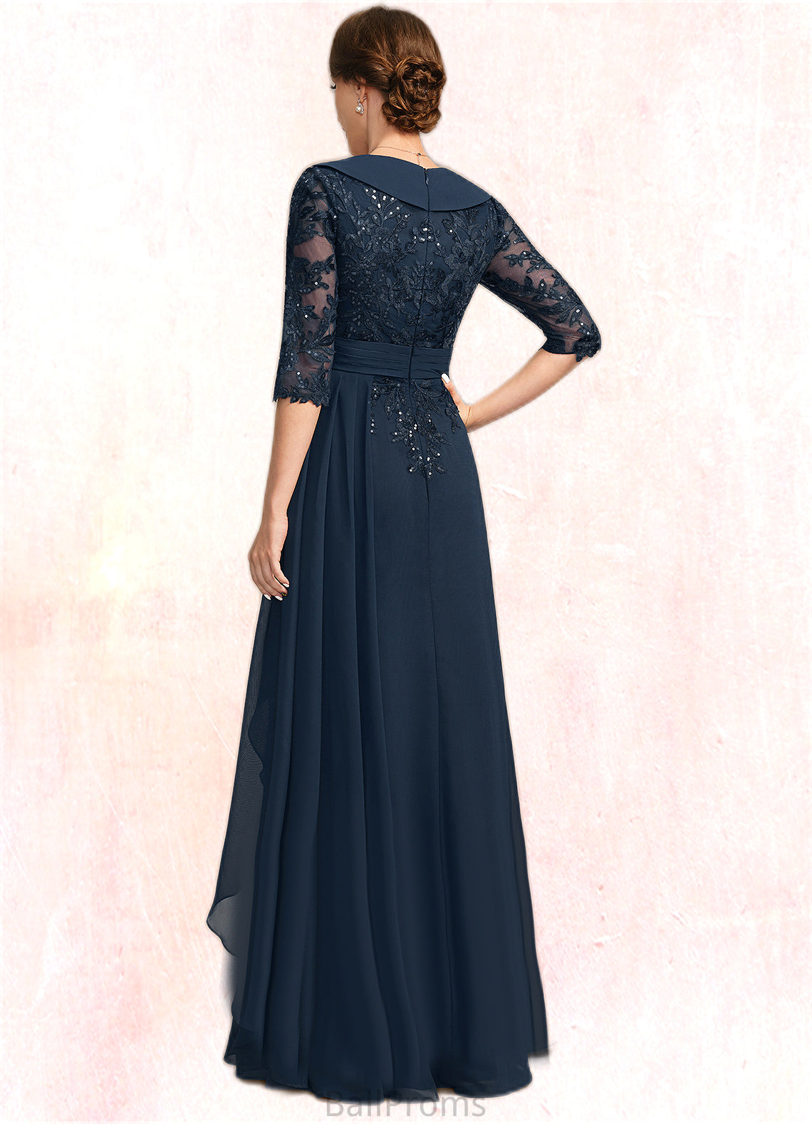 Viviana A-line V-Neck Floor-Length Chiffon Lace Mother of the Bride Dress With Cascading Ruffles Sequins HJP0021691