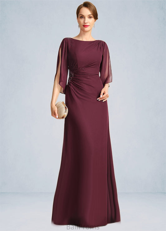 Victoria Sheath/Column Scoop Floor-Length Chiffon Mother of the Bride Dress With Beading Pleated HJP0021708