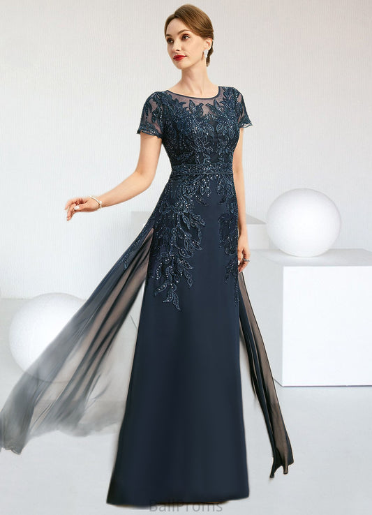 Polly Sheath/Column Scoop Illusion Floor-Length Chiffon Lace Mother of the Bride Dress With Sequins HJP0021709