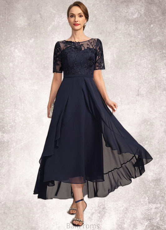 Yesenia A-line Scoop Illusion Asymmetrical Chiffon Lace Mother of the Bride Dress HJP0021725