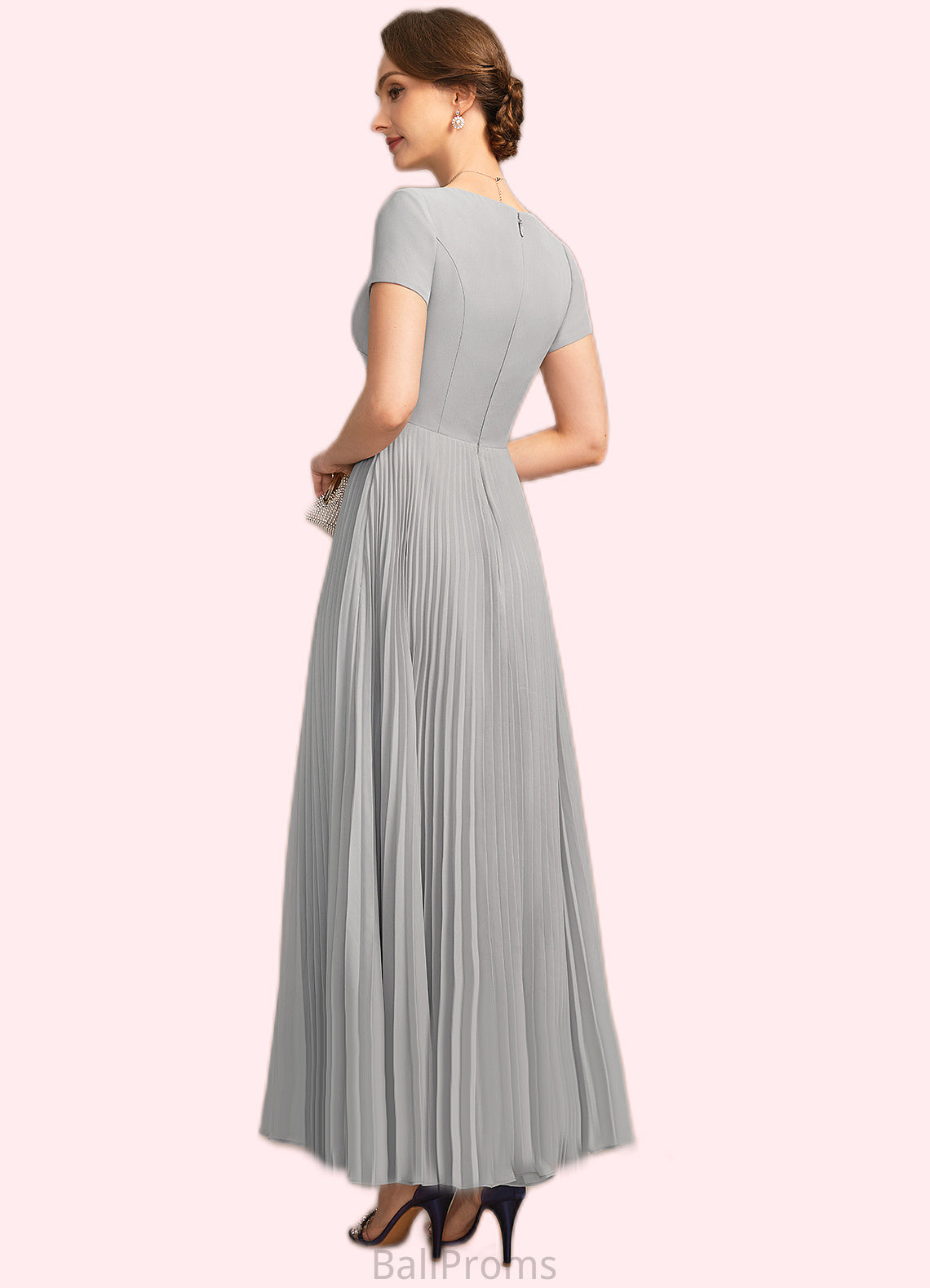 Bella A-line V-Neck Ankle-Length Chiffon Mother of the Bride Dress With Pleated HJP0021777