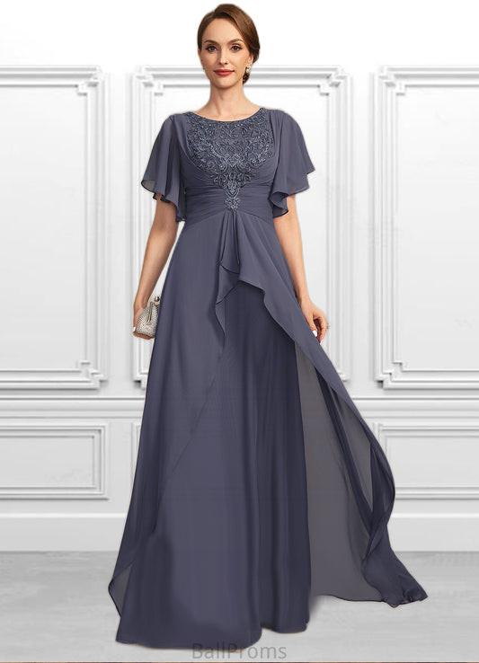 Kaylyn A-line Scoop Floor-Length Chiffon Lace Mother of the Bride Dress With Pleated HJP0021780