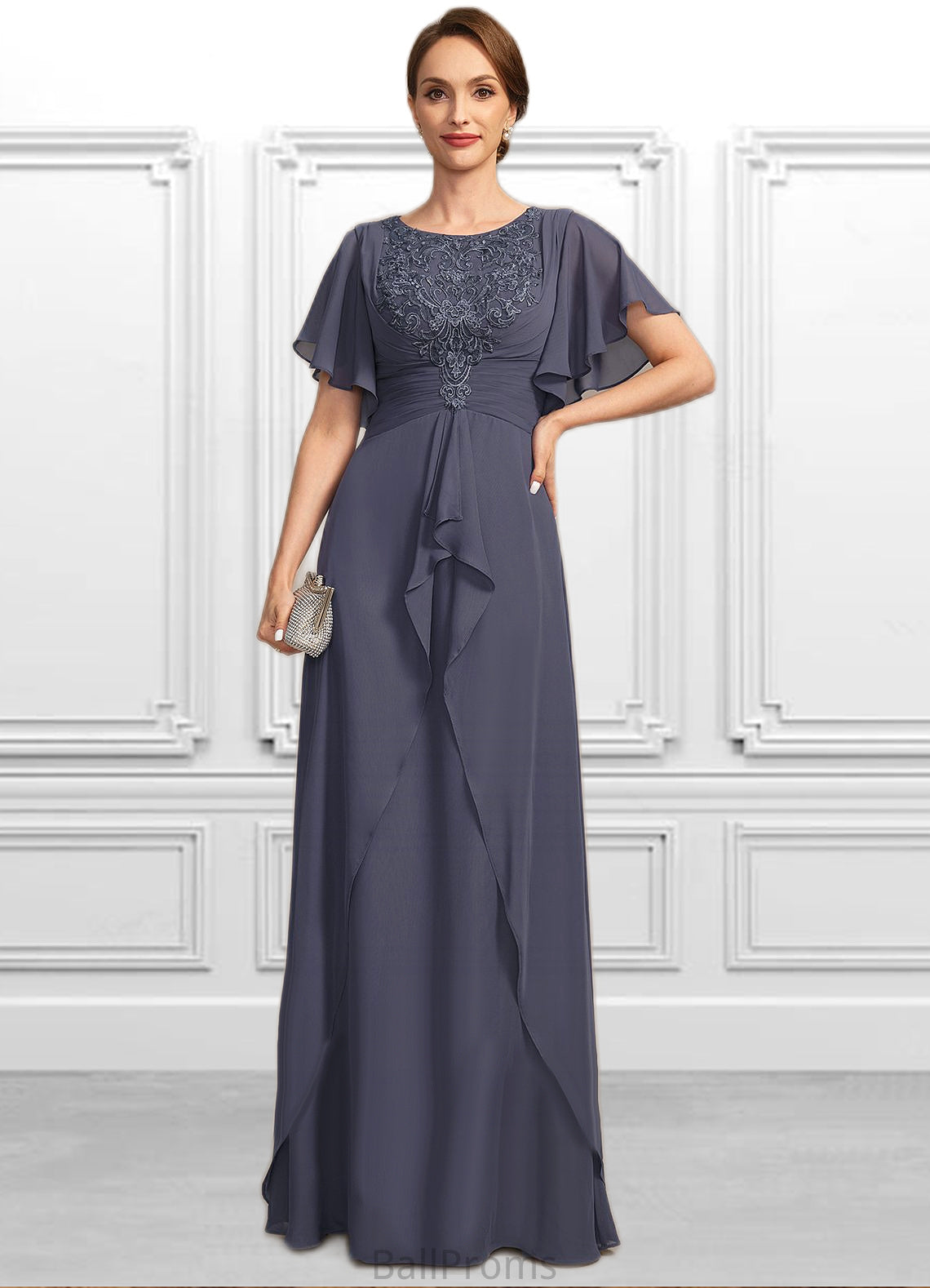 Kaylyn A-line Scoop Floor-Length Chiffon Lace Mother of the Bride Dress With Pleated HJP0021780