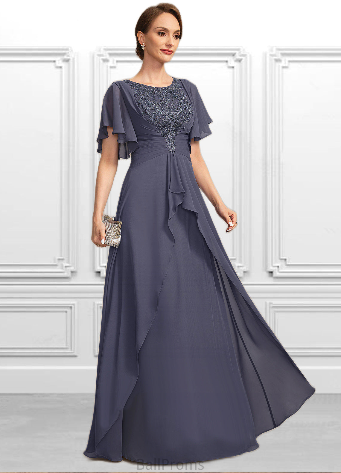 Kaylyn A-line Scoop Floor-Length Chiffon Lace Mother of the Bride Dress With Pleated HJP0021780