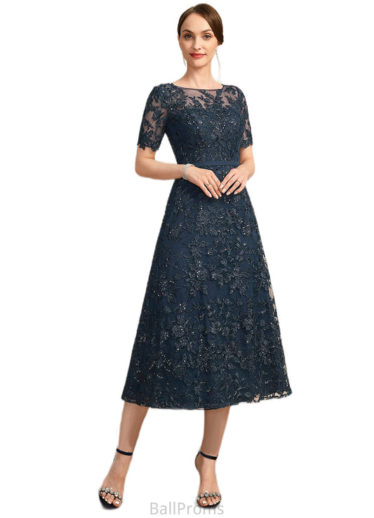 Theresa A-line Scoop Illusion Tea-Length Lace Mother of the Bride Dress With Sequins HJP0021781