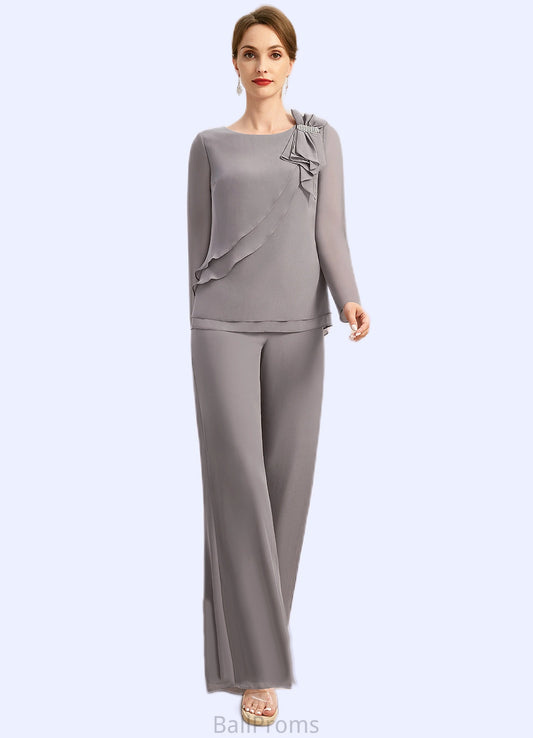 Lydia Jumpsuit/Pantsuit Separates Scoop Floor-Length Chiffon Mother of the Bride Dress With Bow HJP0021808