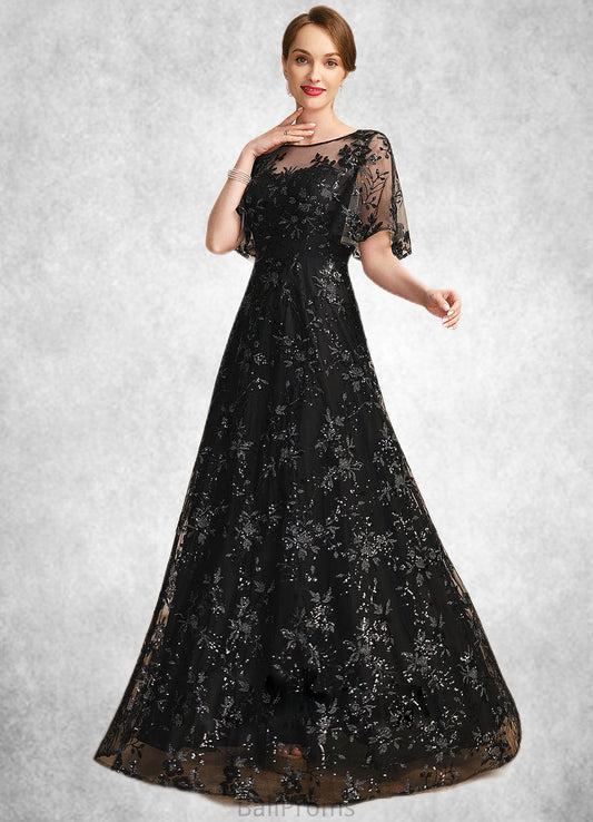 Zoe A-line Scoop Illusion Floor-Length Lace Sequin Mother of the Bride Dress HJP0021815