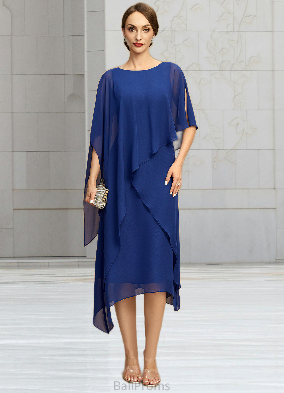 Peyton A-line Scoop Tea-Length Chiffon Mother of the Bride Dress HJP0021817