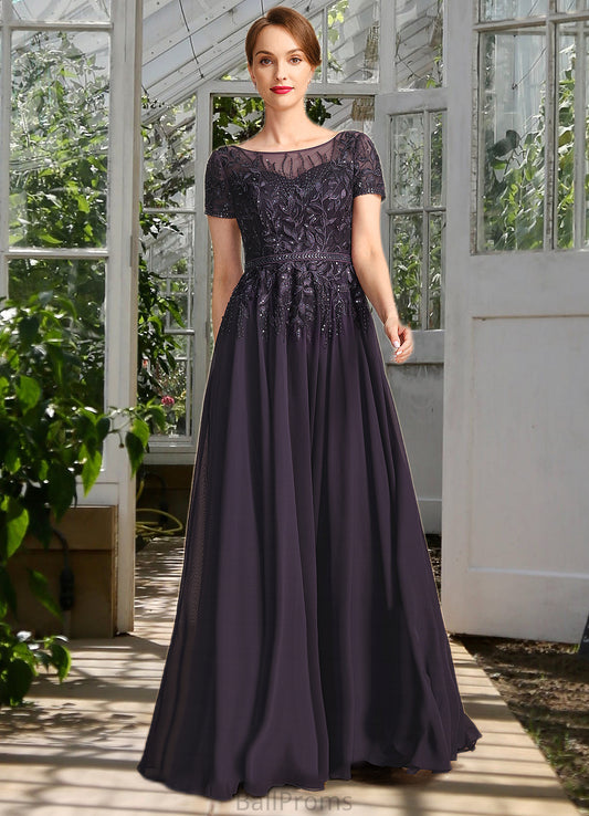 Rosalyn A-line Scoop Illusion Floor-Length Chiffon Lace Mother of the Bride Dress With Sequins HJP0021828