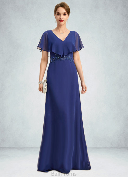 Tianna A-line V-Neck Floor-Length Chiffon Mother of the Bride Dress With Beading Appliques Lace Sequins HJP0021829