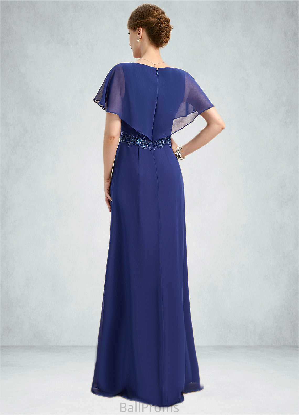 Tianna A-line V-Neck Floor-Length Chiffon Mother of the Bride Dress With Beading Appliques Lace Sequins HJP0021829