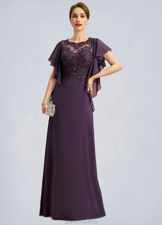 Zoe A-line Scoop Illusion Floor-Length Chiffon Lace Mother of the Bride Dress HJP0021839