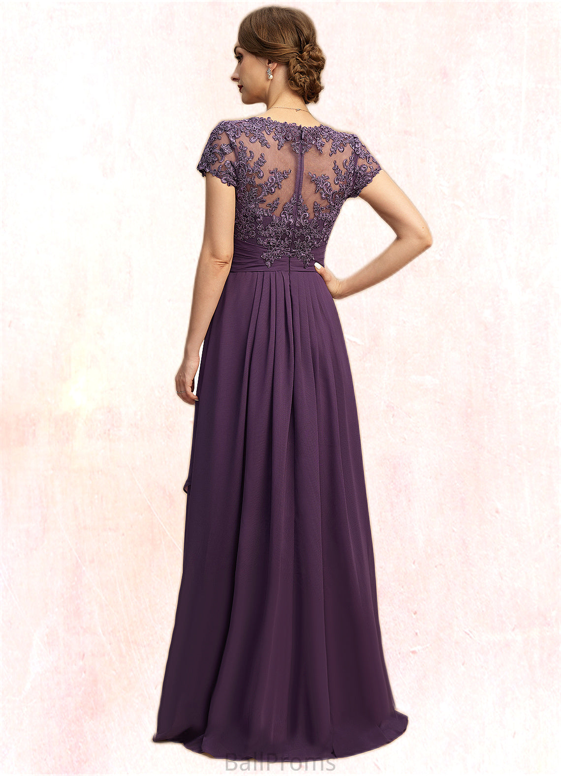 Kaylie A-line V-Neck Asymmetrical Chiffon Lace Mother of the Bride Dress With Cascading Ruffles HJP0021899