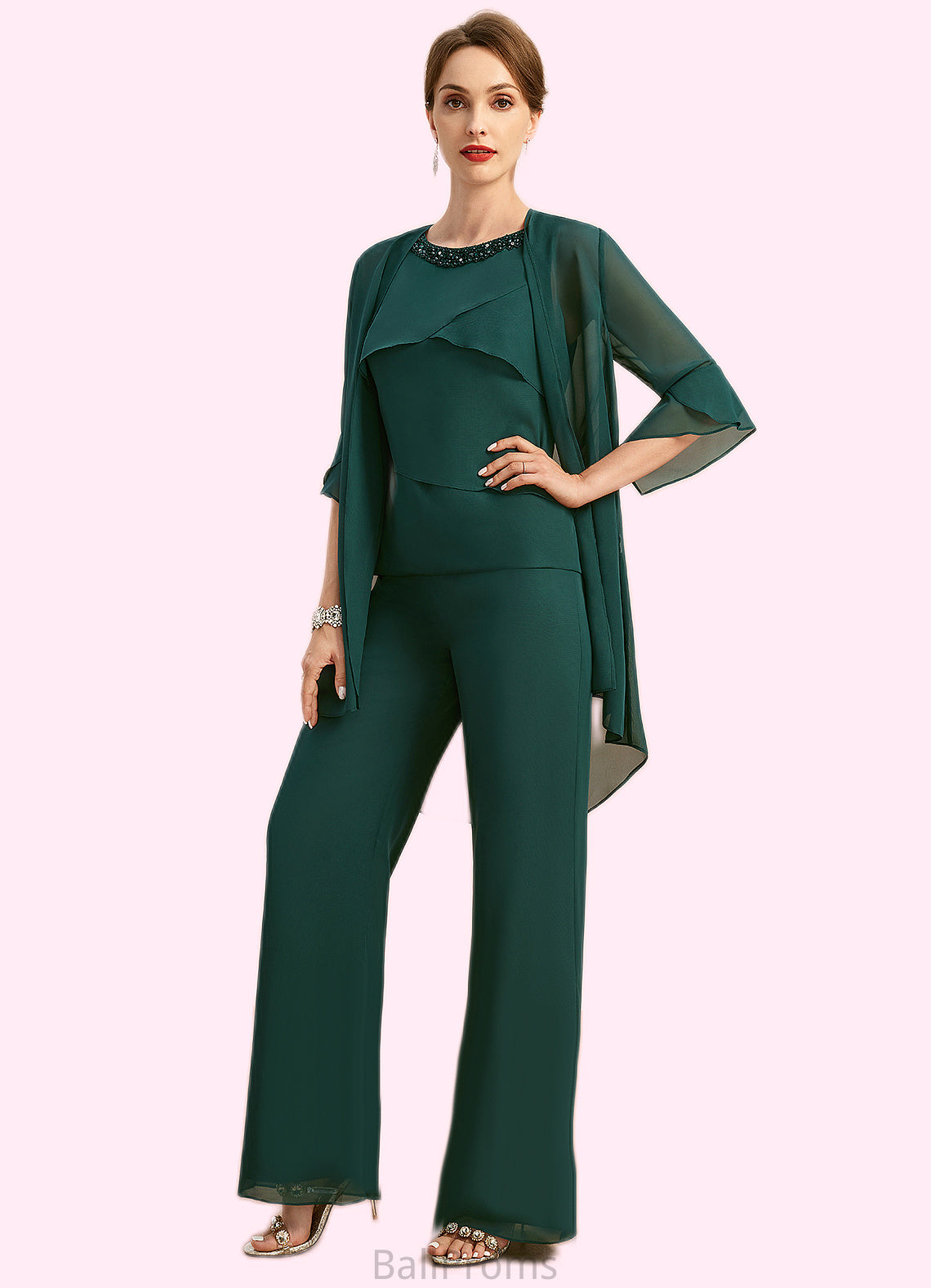 Willow Jumpsuit/Pantsuit Separates Scoop Floor-Length Chiffon Mother of the Bride Dress With Beading Sequins HJP0021913