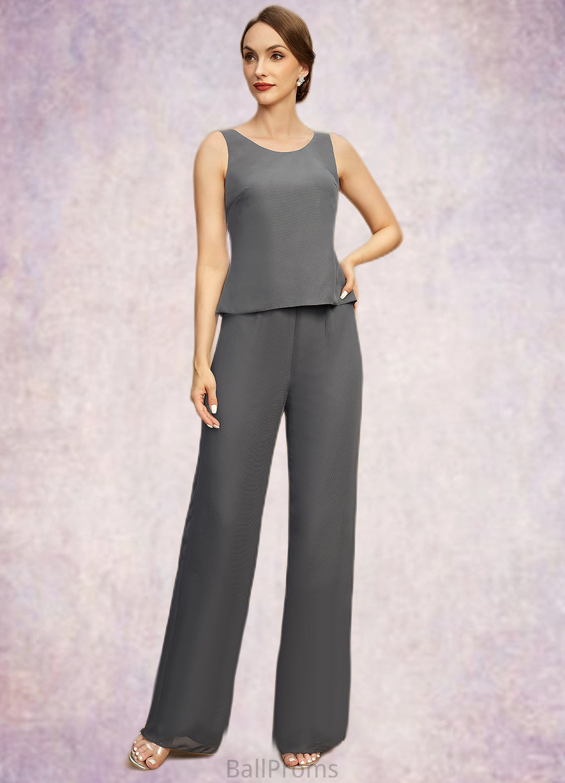 Jazmine Jumpsuit/Pantsuit Separates Scoop Floor-Length Chiffon Mother of the Bride Dress HJP0021940