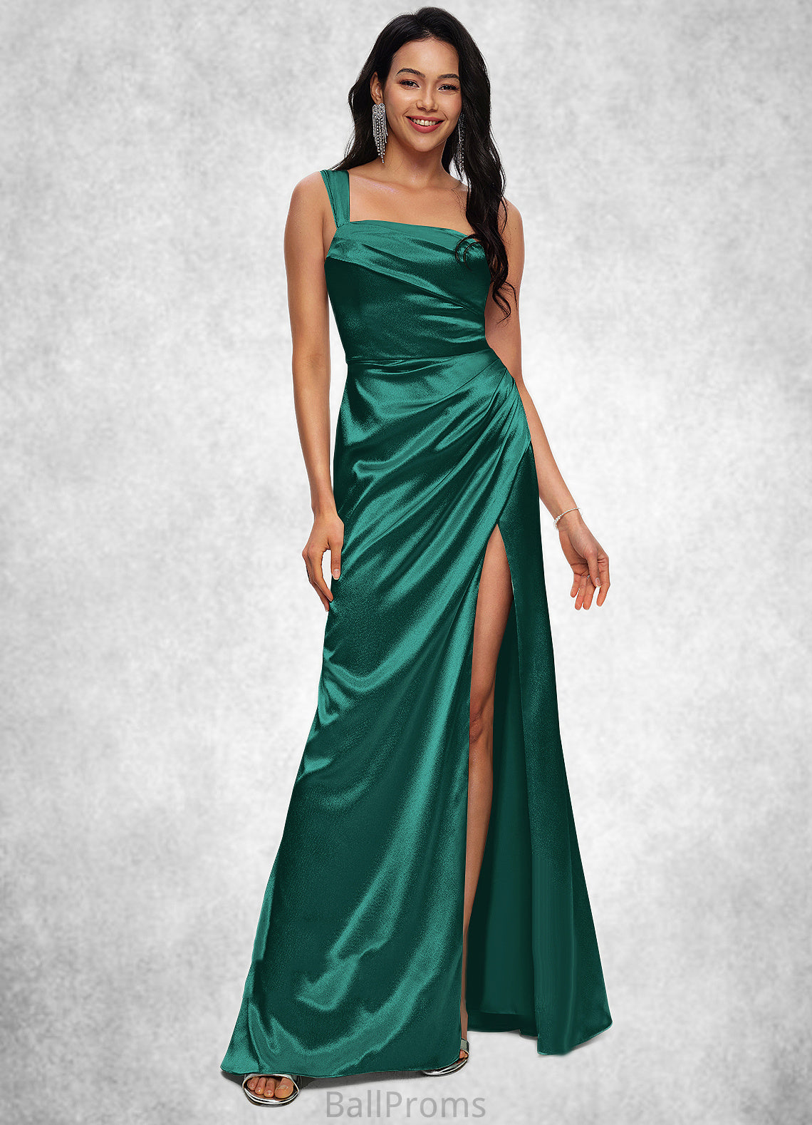 Briana Sheath/Column Asymmetrical Floor-Length Stretch Satin Prom Dresses HJP0022193