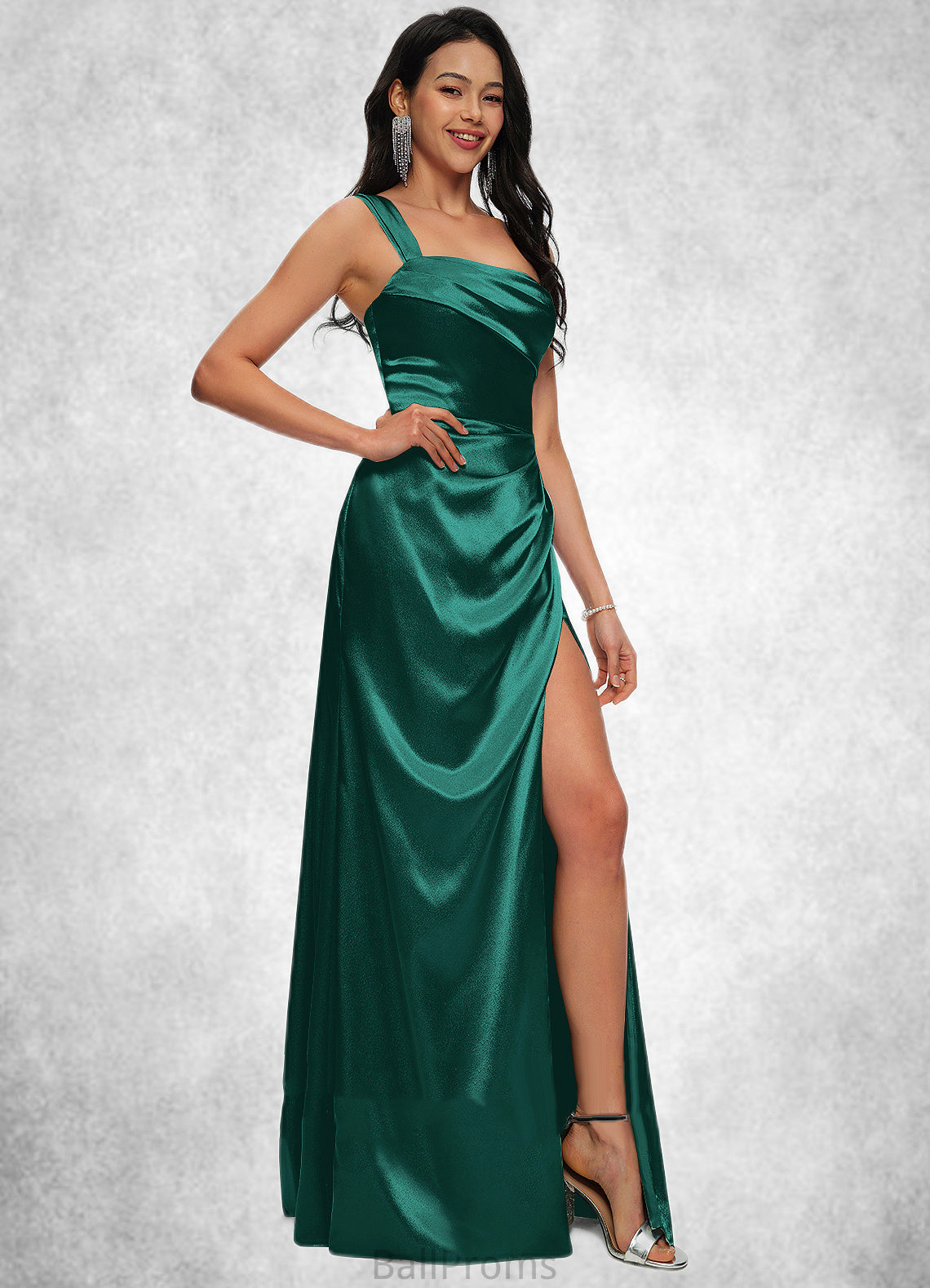 Briana Sheath/Column Asymmetrical Floor-Length Stretch Satin Prom Dresses HJP0022193