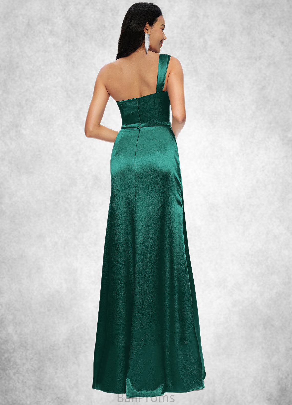 Briana Sheath/Column Asymmetrical Floor-Length Stretch Satin Prom Dresses HJP0022193