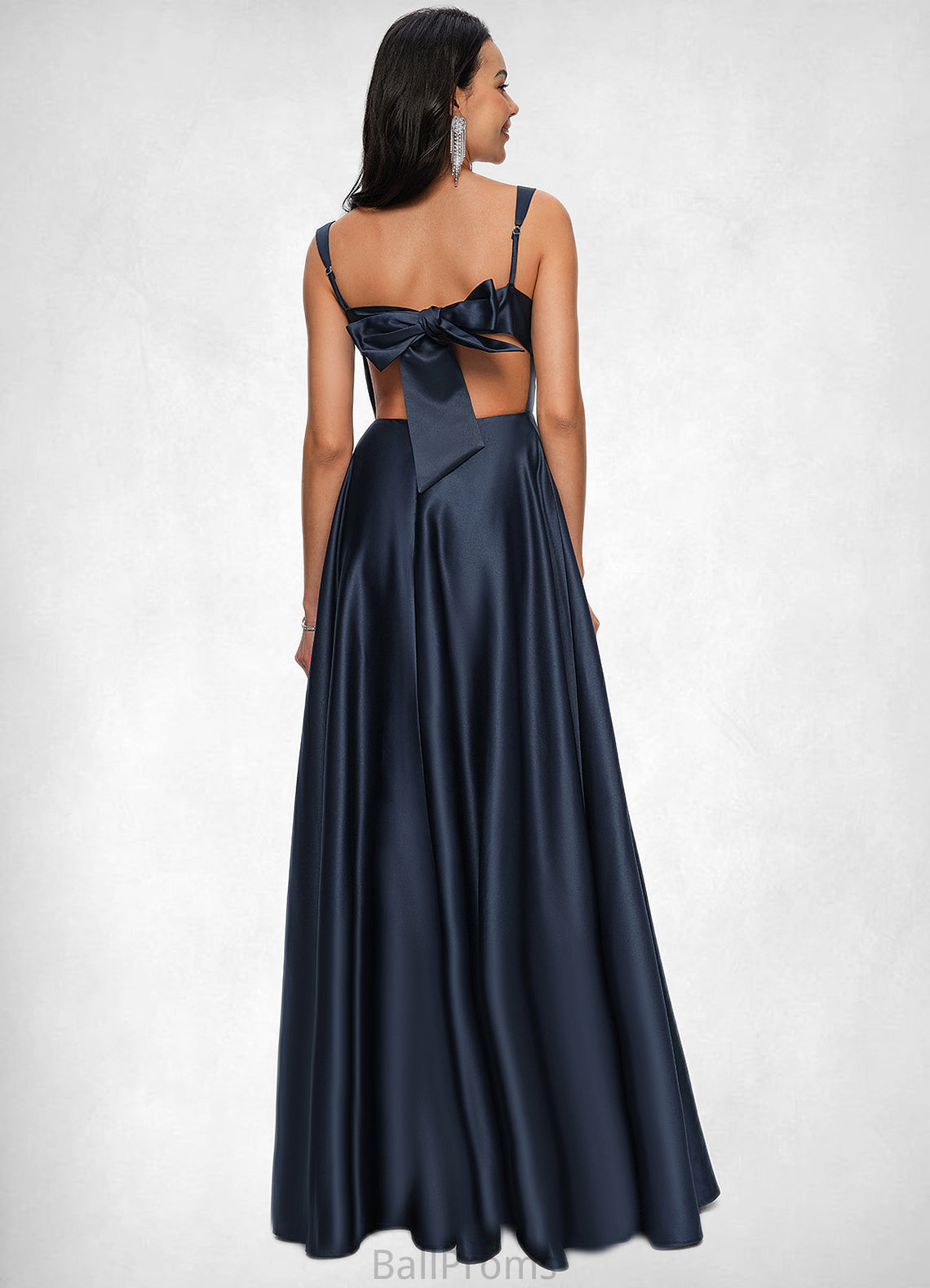 Maria A-line Straight Floor-Length Satin Prom Dresses With Bow HJP0022195