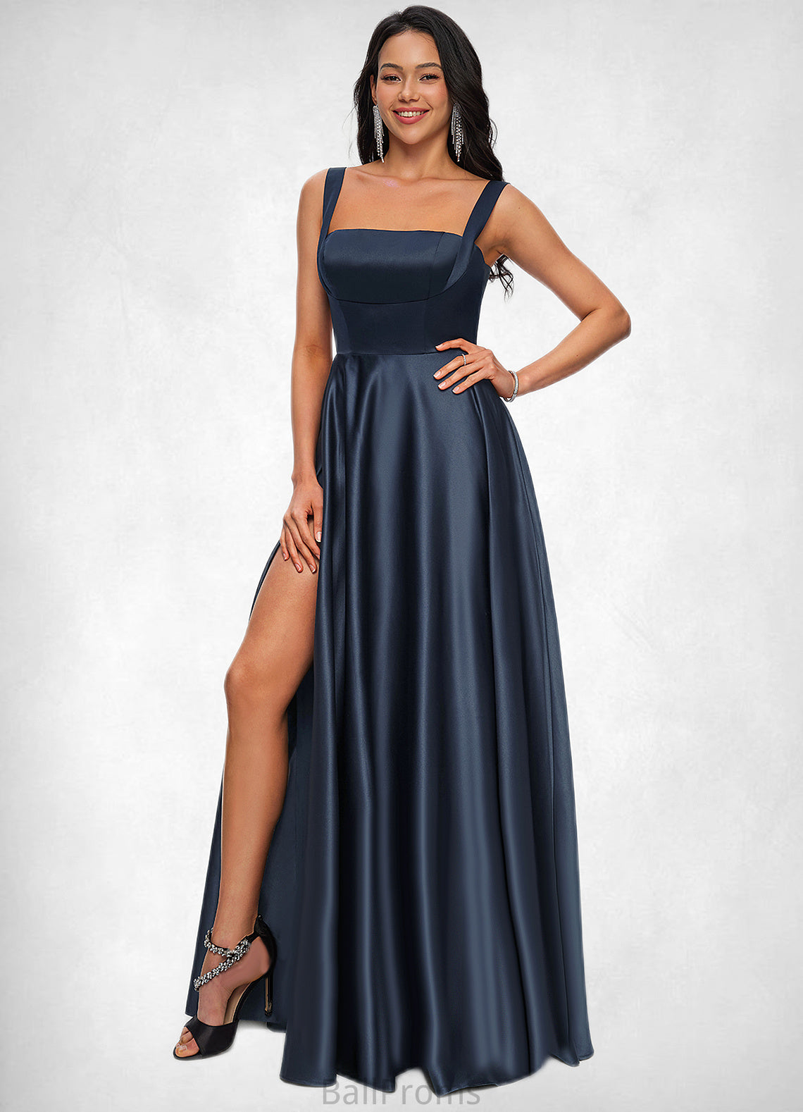 Maria A-line Straight Floor-Length Satin Prom Dresses With Bow HJP0022195