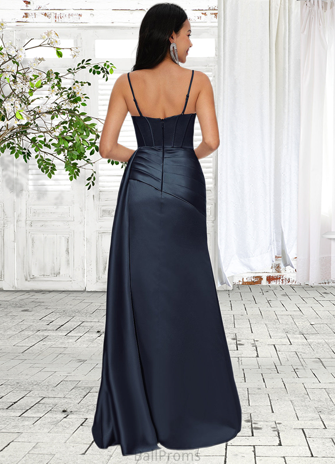 Esmeralda Sheath/Column Scoop Floor-Length Satin Prom Dresses HJP0022196