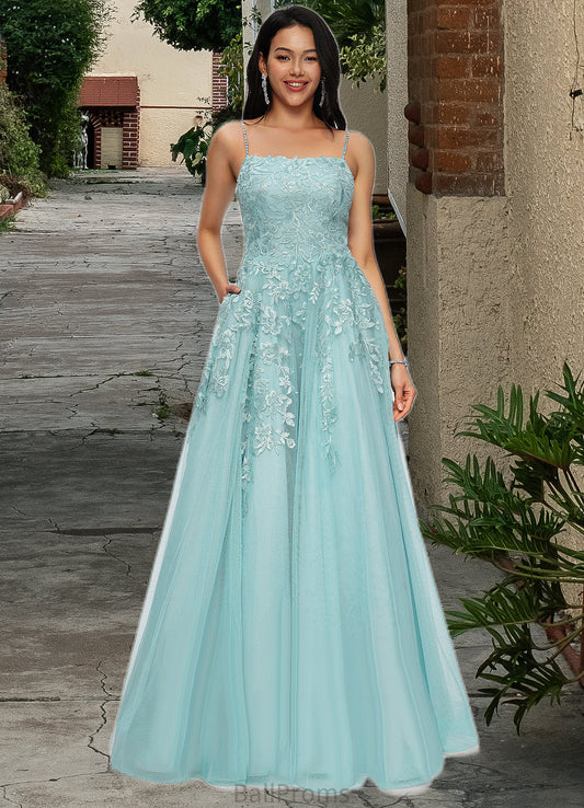 Aylin Ball-Gown/Princess Straight Floor-Length Tulle Prom Dresses With Appliques Lace Sequins HJP0022206