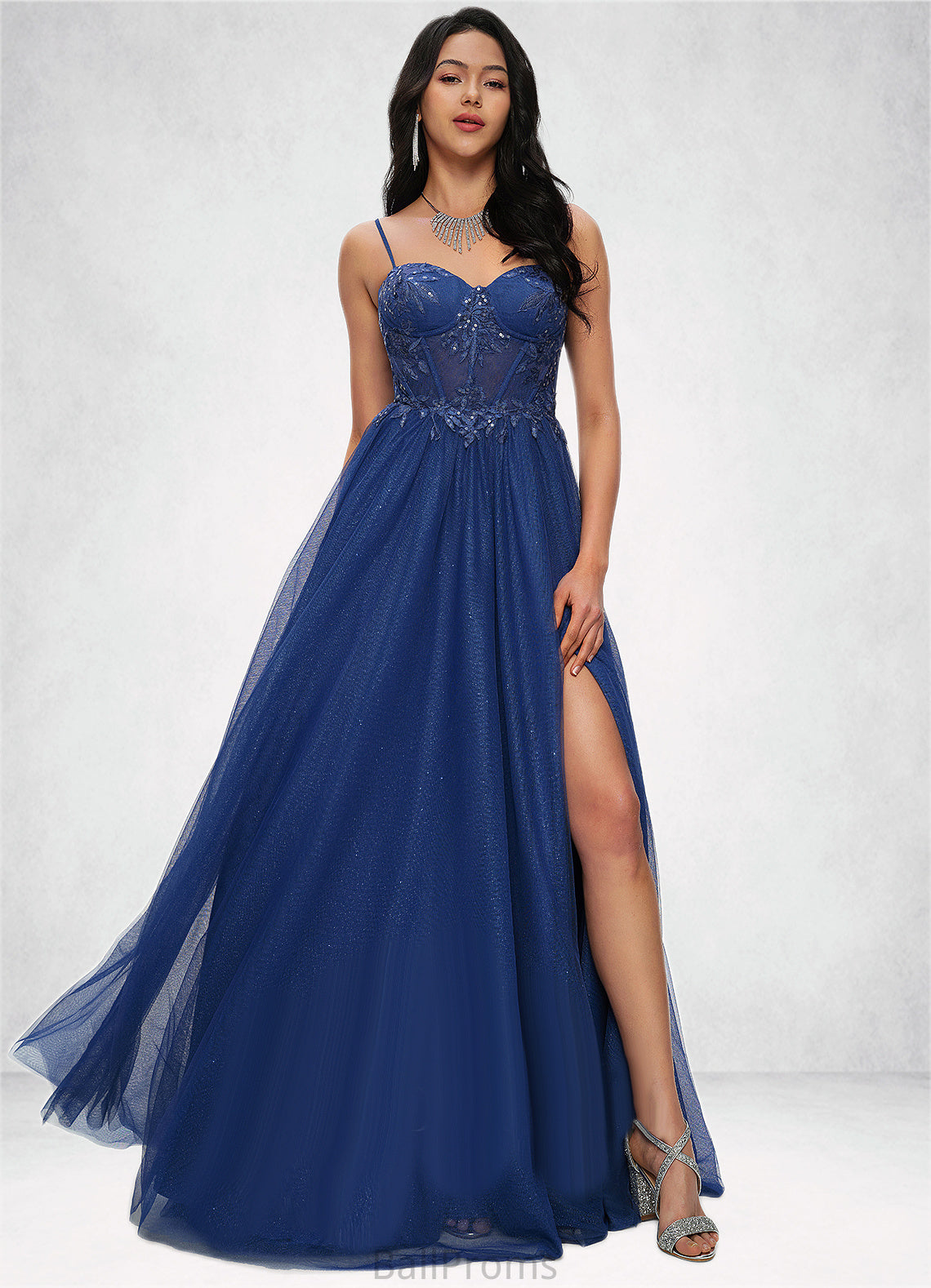 Alexis Ball-Gown/Princess Sweetheart Sweep Train Tulle Prom Dresses With Appliques Lace Sequins HJP0022210