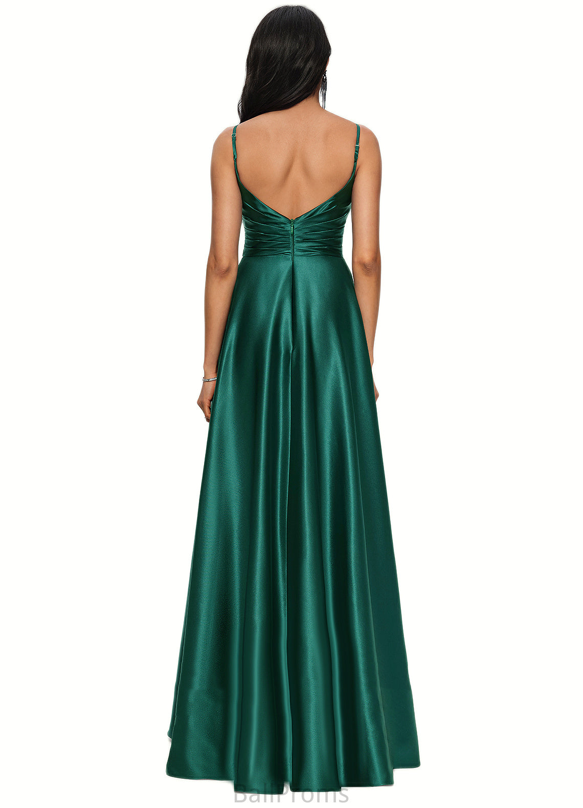 Sanai A-line V-Neck Floor-Length Stretch Satin Prom Dresses HJP0022211