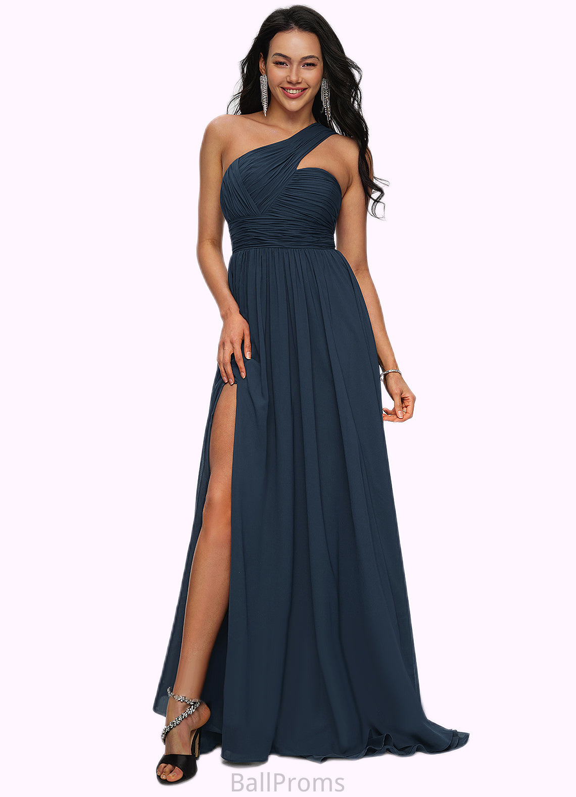 Amber A-line Asymmetrical Sweep Train Chiffon Prom Dresses With Pleated HJP0022212