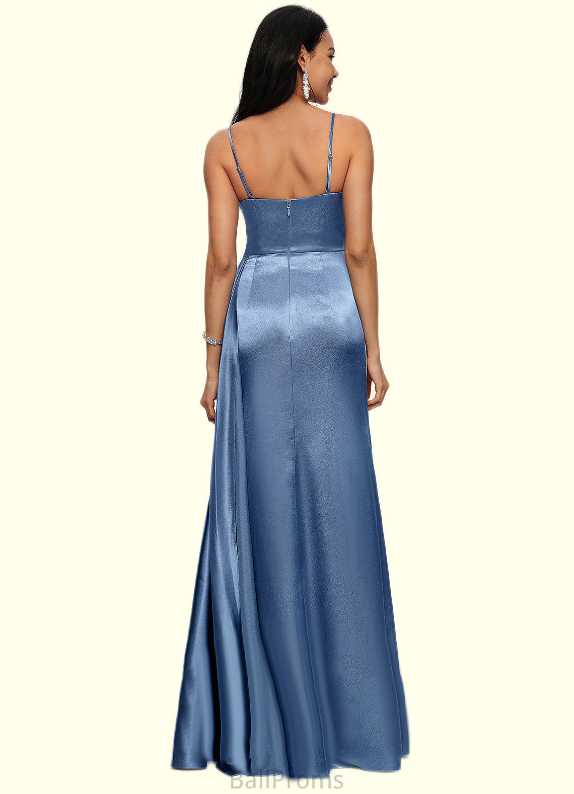 Anaya Sheath/Column V-Neck Floor-Length Stretch Satin Prom Dresses With Pleated HJP0022214