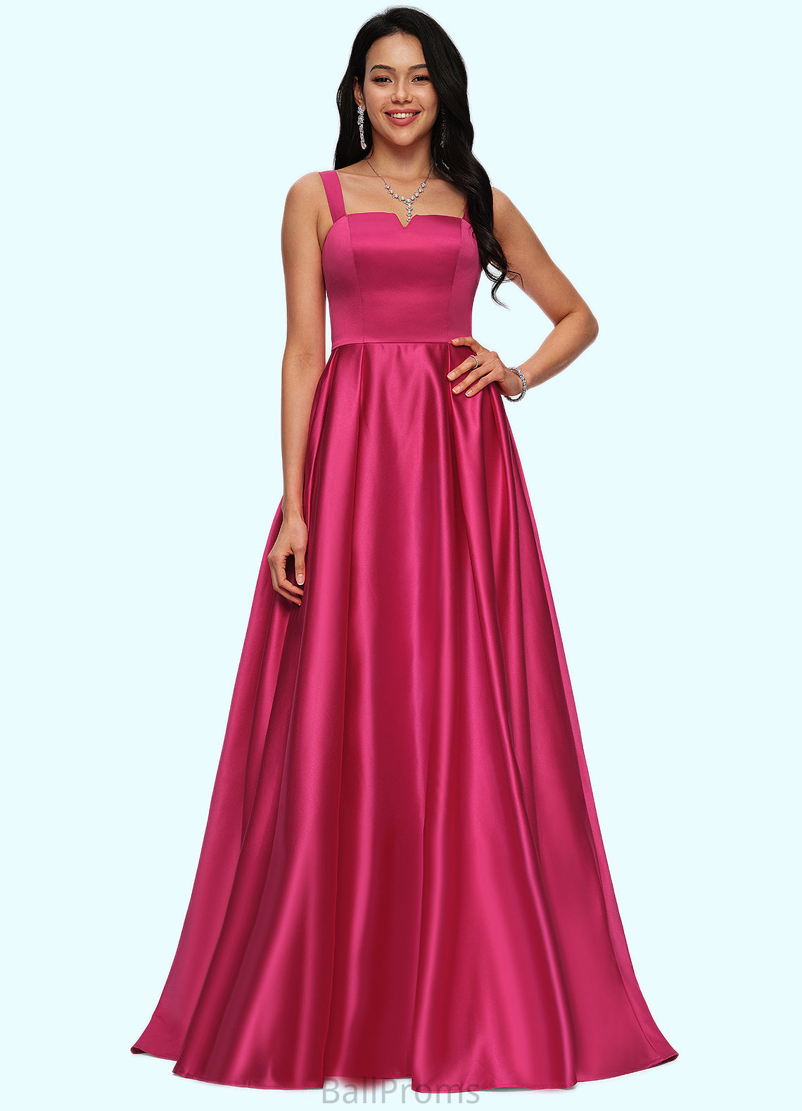 Alice Ball-Gown/Princess V-Neck Sweep Train Satin Prom Dresses HJP0022215