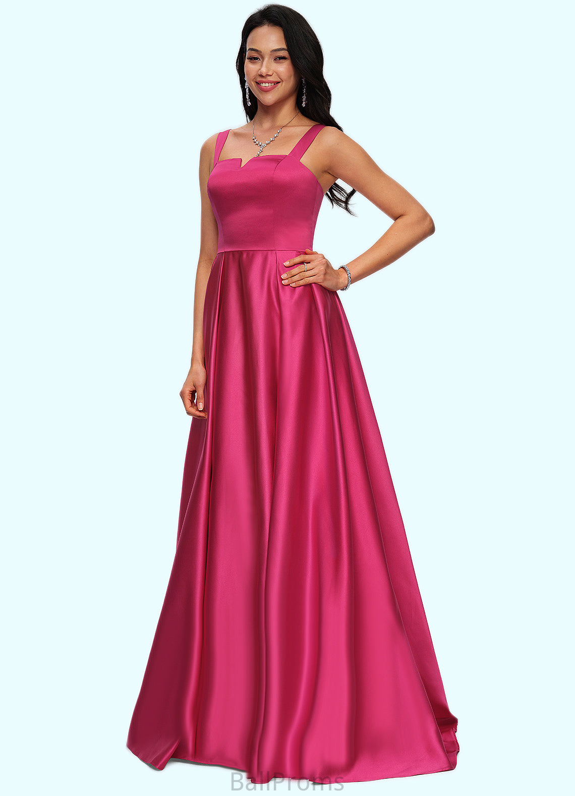 Alice Ball-Gown/Princess V-Neck Sweep Train Satin Prom Dresses HJP0022215