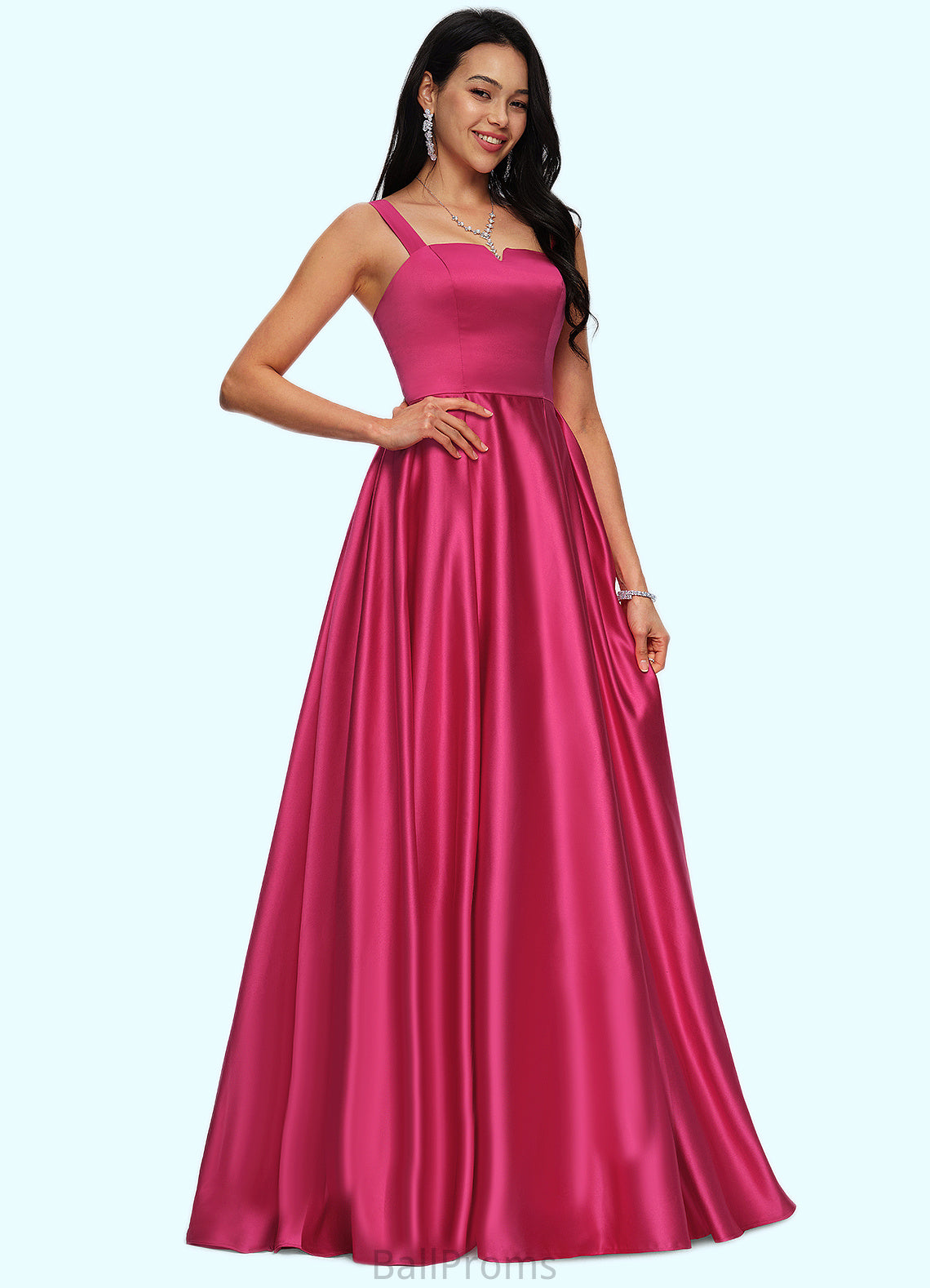 Alice Ball-Gown/Princess V-Neck Sweep Train Satin Prom Dresses HJP0022215