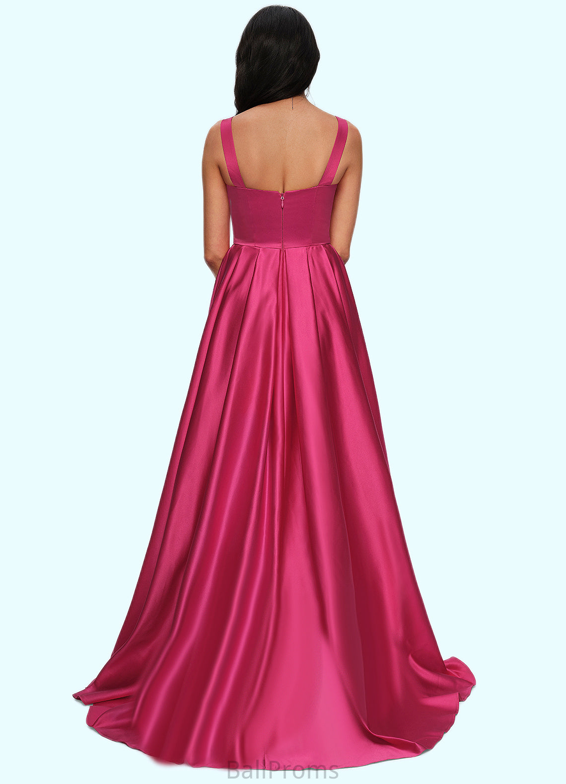 Alice Ball-Gown/Princess V-Neck Sweep Train Satin Prom Dresses HJP0022215