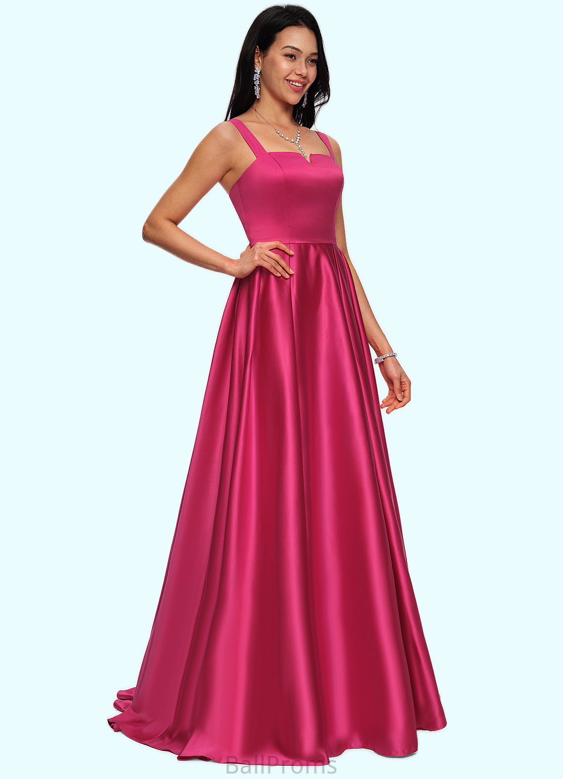 Alice Ball-Gown/Princess V-Neck Sweep Train Satin Prom Dresses HJP0022215