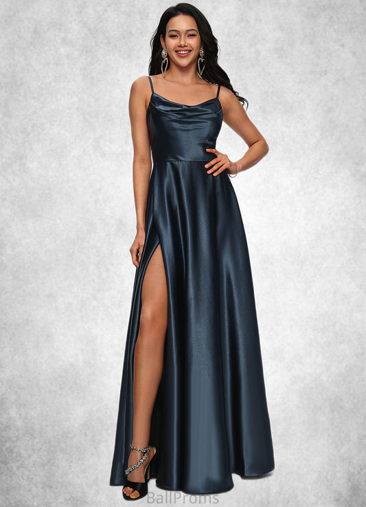 Jane A-line Cowl Floor-Length Stretch Satin Prom Dresses HJP0022216