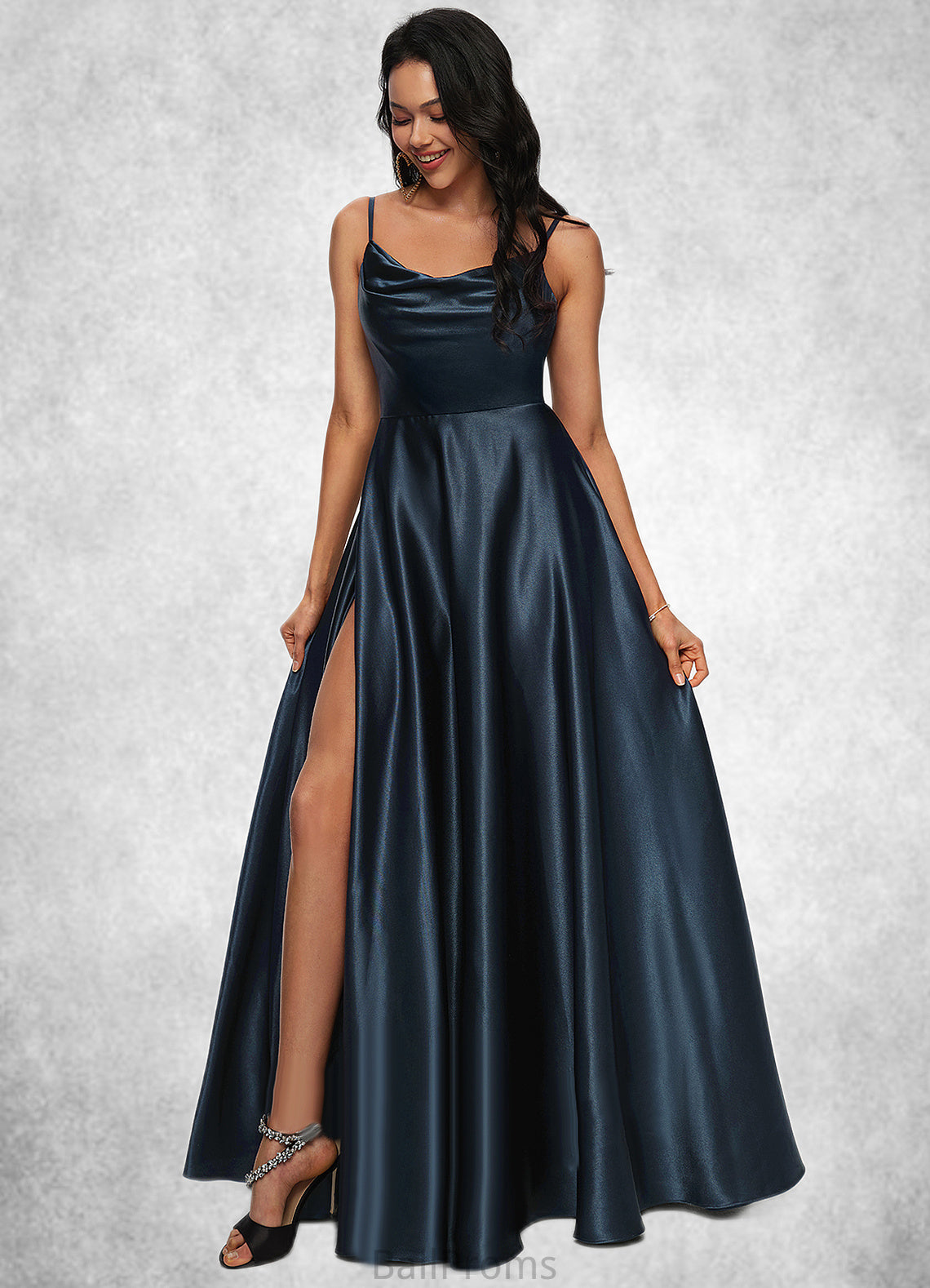 Jane A-line Cowl Floor-Length Stretch Satin Prom Dresses HJP0022216