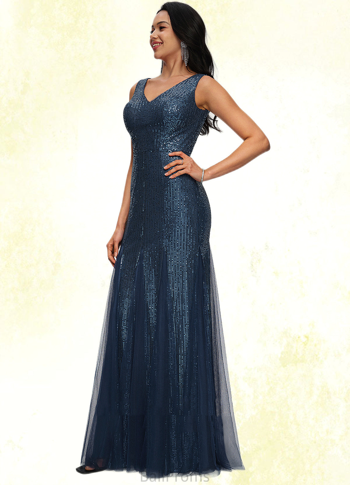 Lilah Sheath/Column V-Neck Floor-Length Sequin Prom Dresses HJP0022218