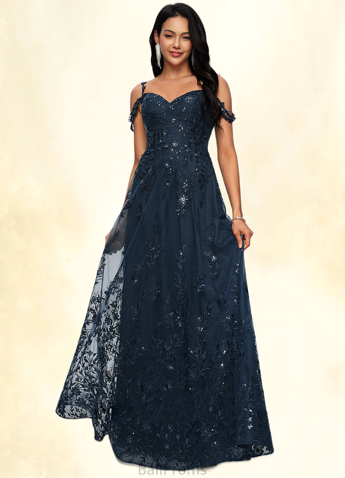 Clarissa A-line V-Neck Floor-Length Lace Prom Dresses With Sequins HJP0022222