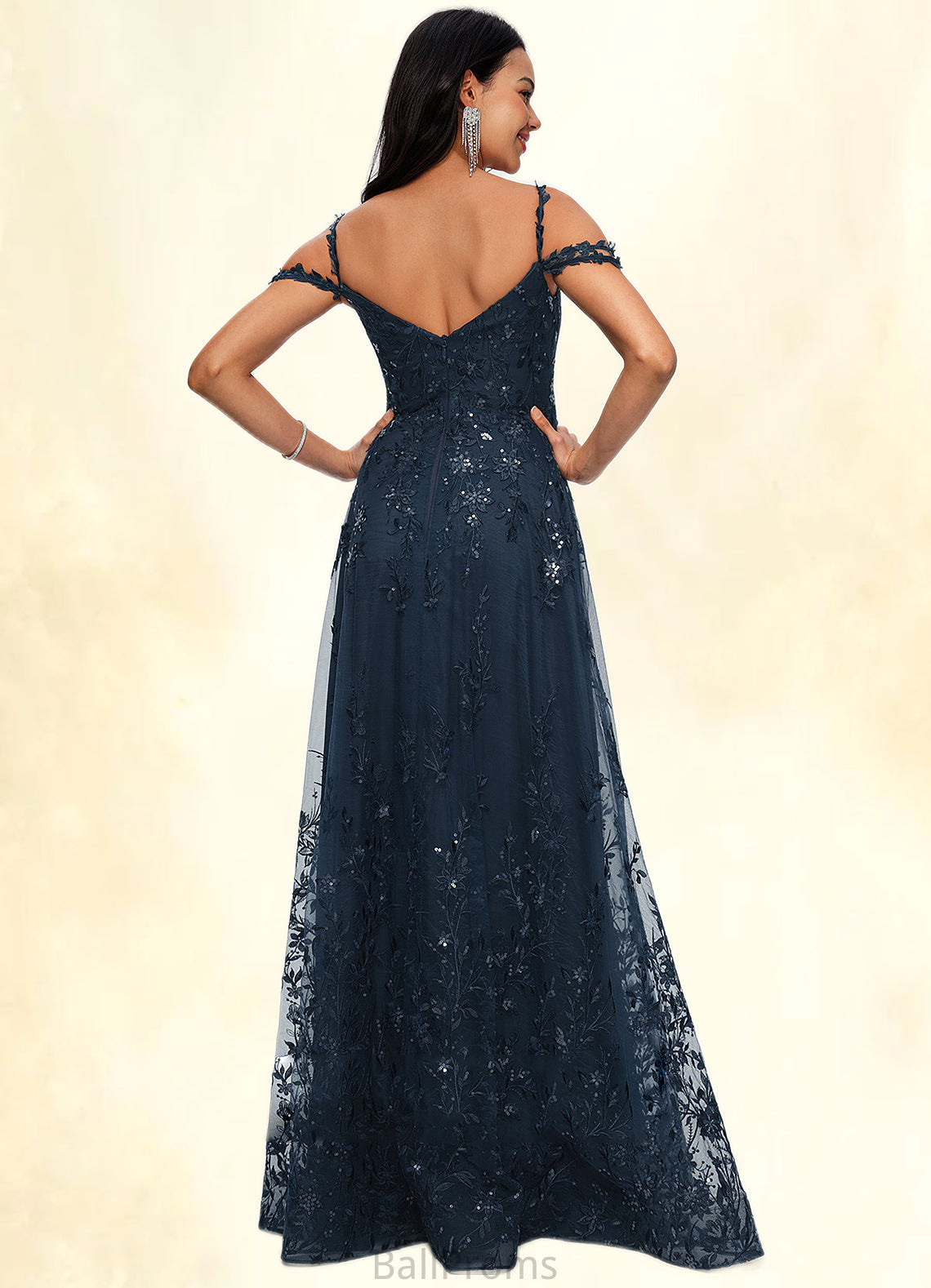 Clarissa A-line V-Neck Floor-Length Lace Prom Dresses With Sequins HJP0022222