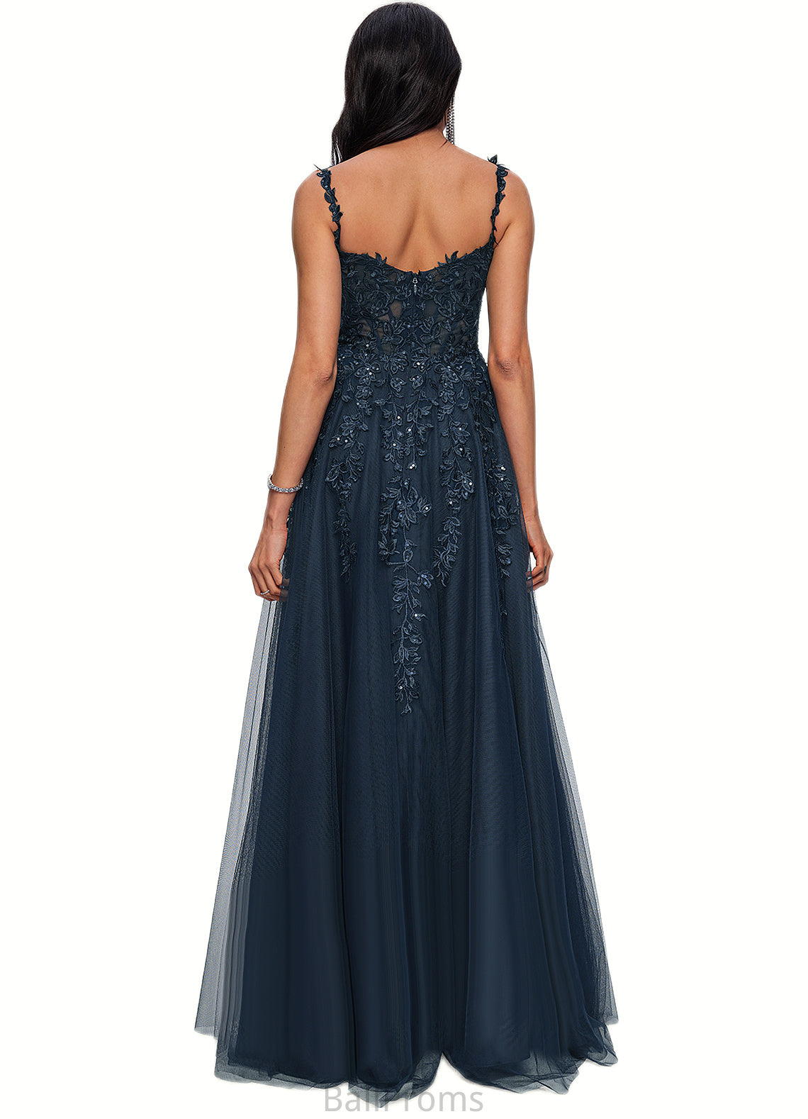 Mira A-line V-Neck Floor-Length Tulle Prom Dresses With Sequins HJP0022224