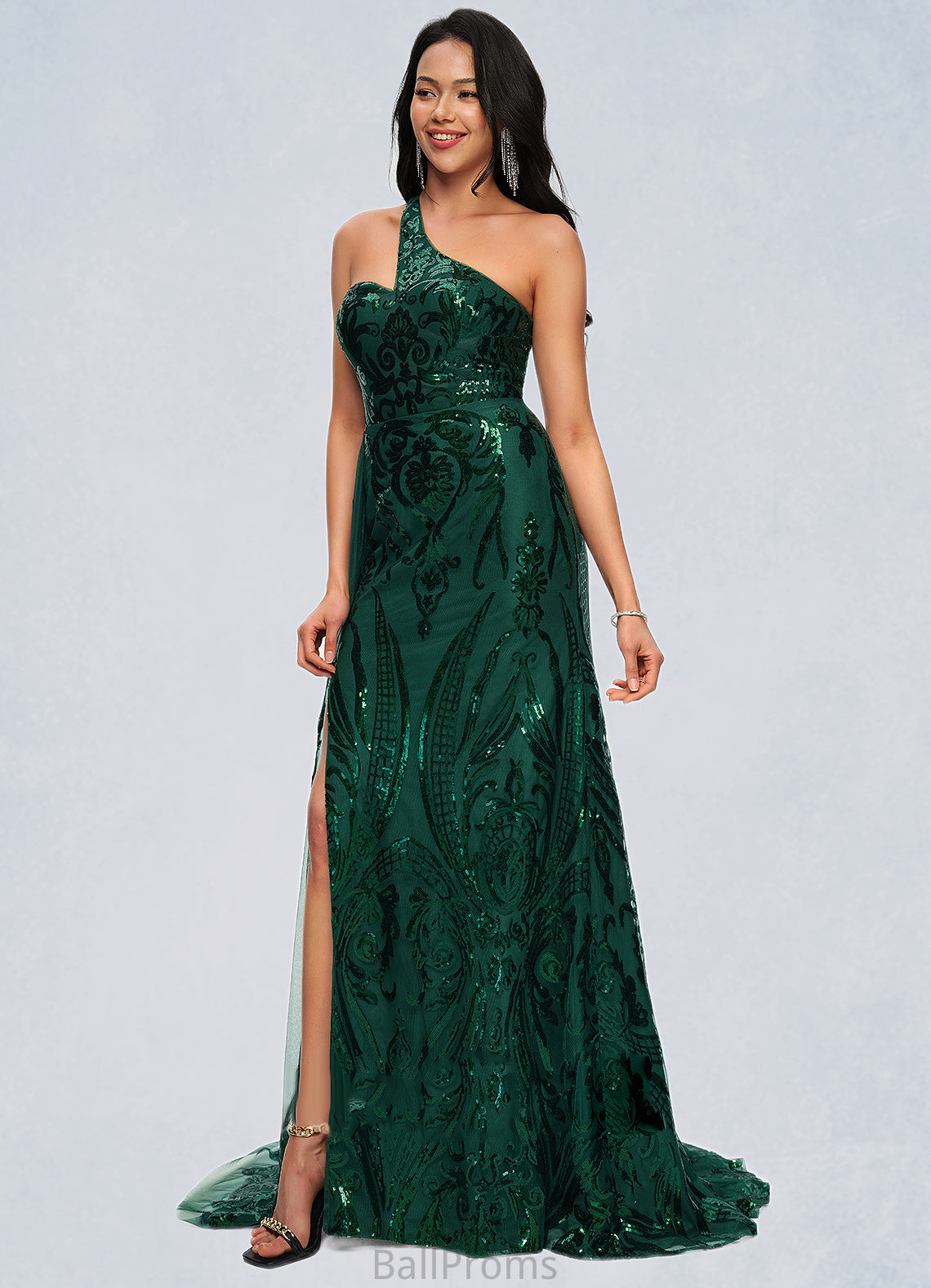 Ariella Trumpet/Mermaid One Shoulder Sweep Train Sequin Prom Dresses With Sequins HJP0022226