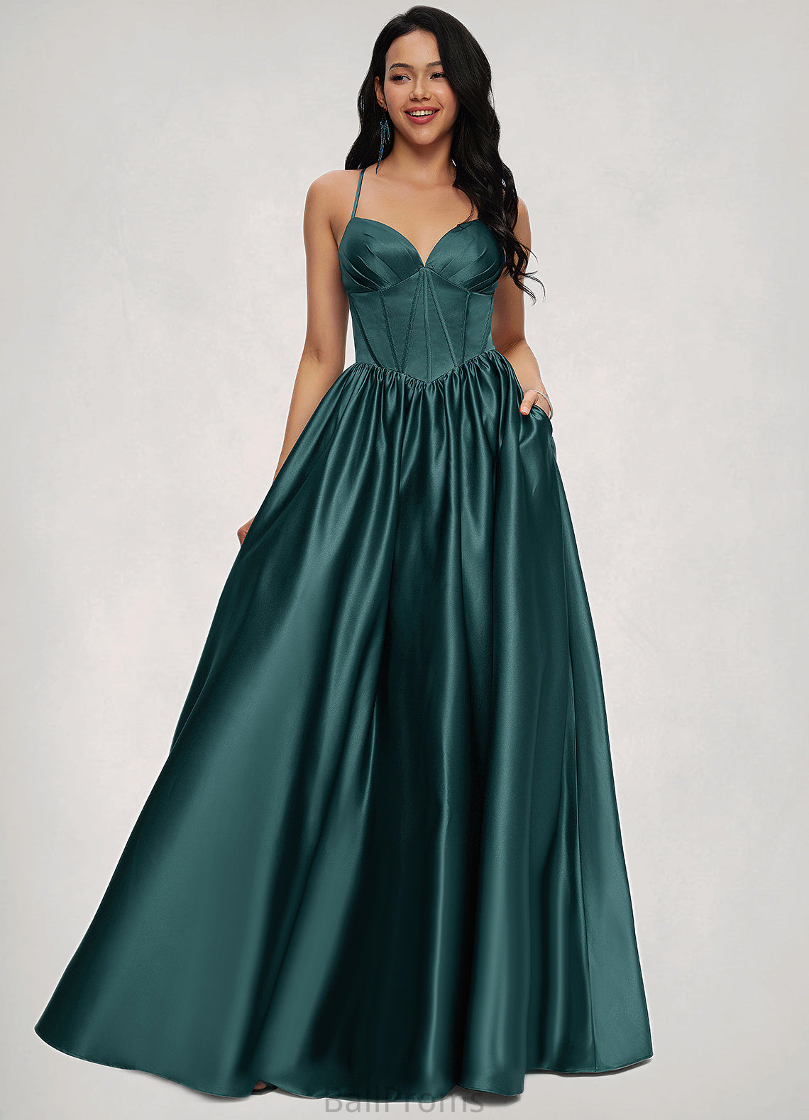 Mckayla Ball-Gown/Princess V-Neck Floor-Length Satin Prom Dresses With Pleated HJP0022230