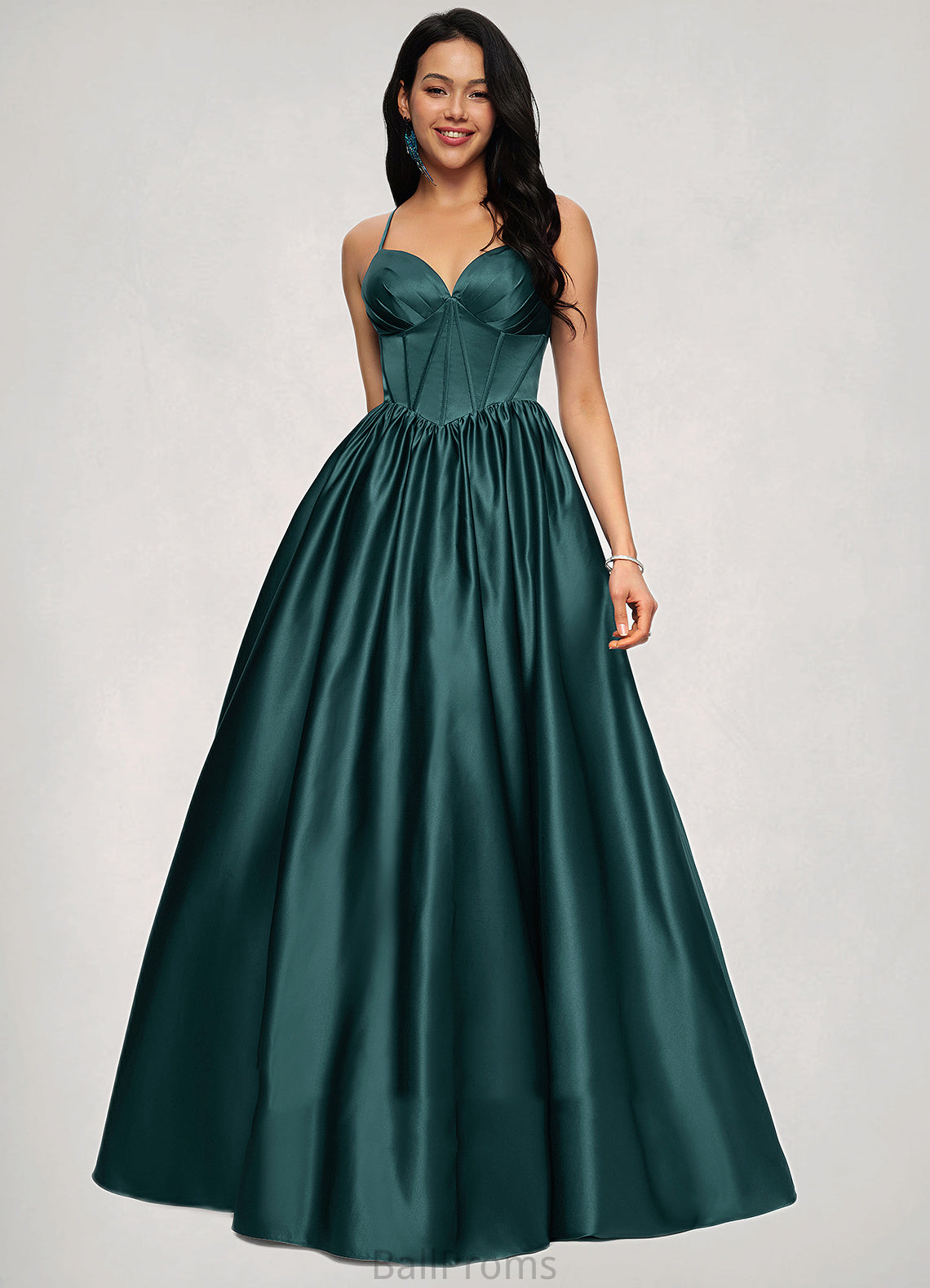 Mckayla Ball-Gown/Princess V-Neck Floor-Length Satin Prom Dresses With Pleated HJP0022230