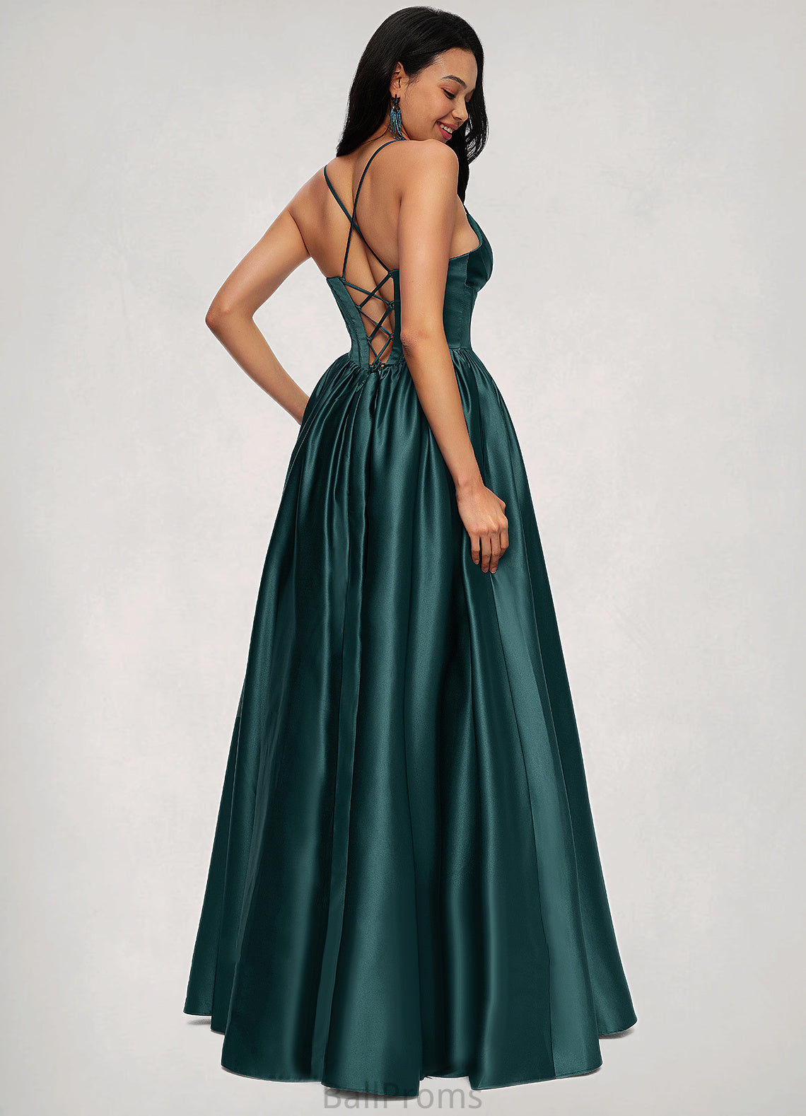 Mckayla Ball-Gown/Princess V-Neck Floor-Length Satin Prom Dresses With Pleated HJP0022230