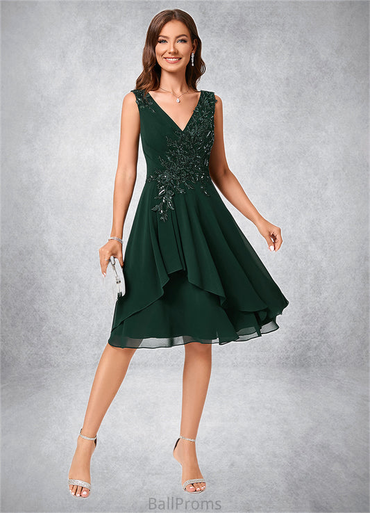 Amaris A-line V-Neck Knee-Length Chiffon Lace Cocktail Dress With Appliques Lace Sequins HJP0022237