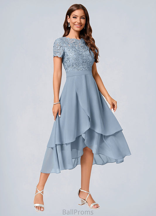 Marlee A-line Scoop Asymmetrical Chiffon Lace Cocktail Dress HJP0022246