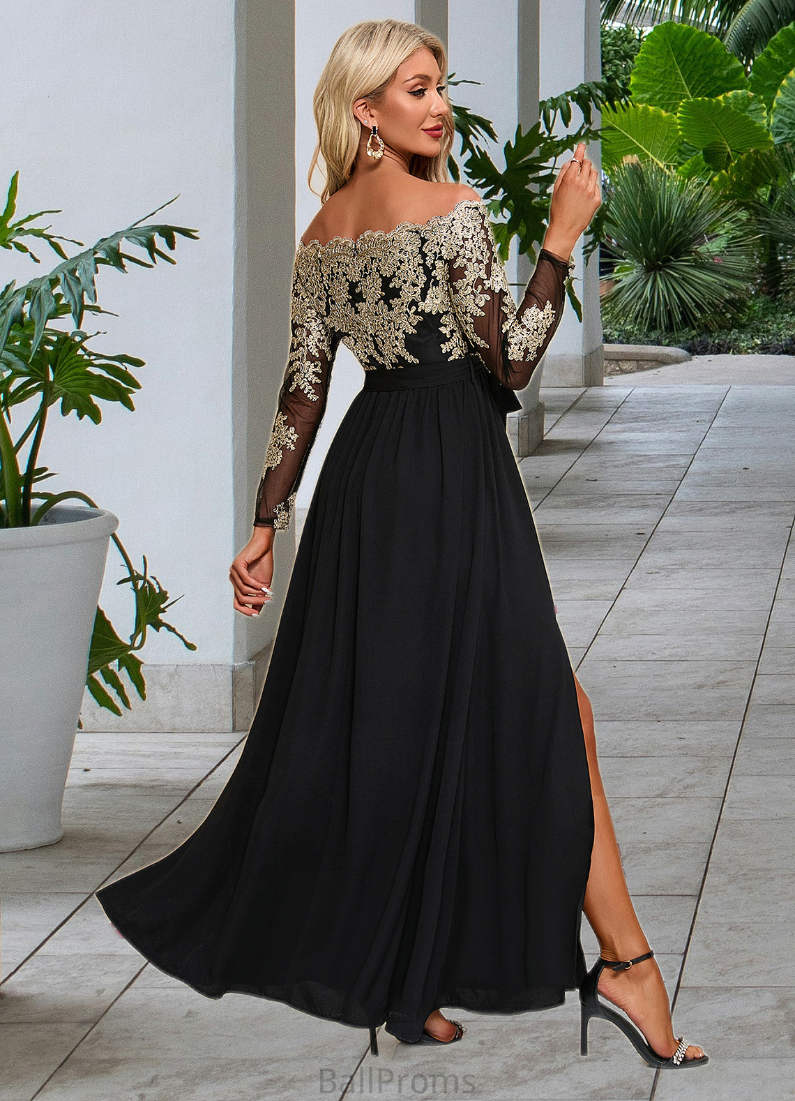 Sandy Jacquard Off the Shoulder Elegant A-line Polyester Maxi Dresses HJP0022248